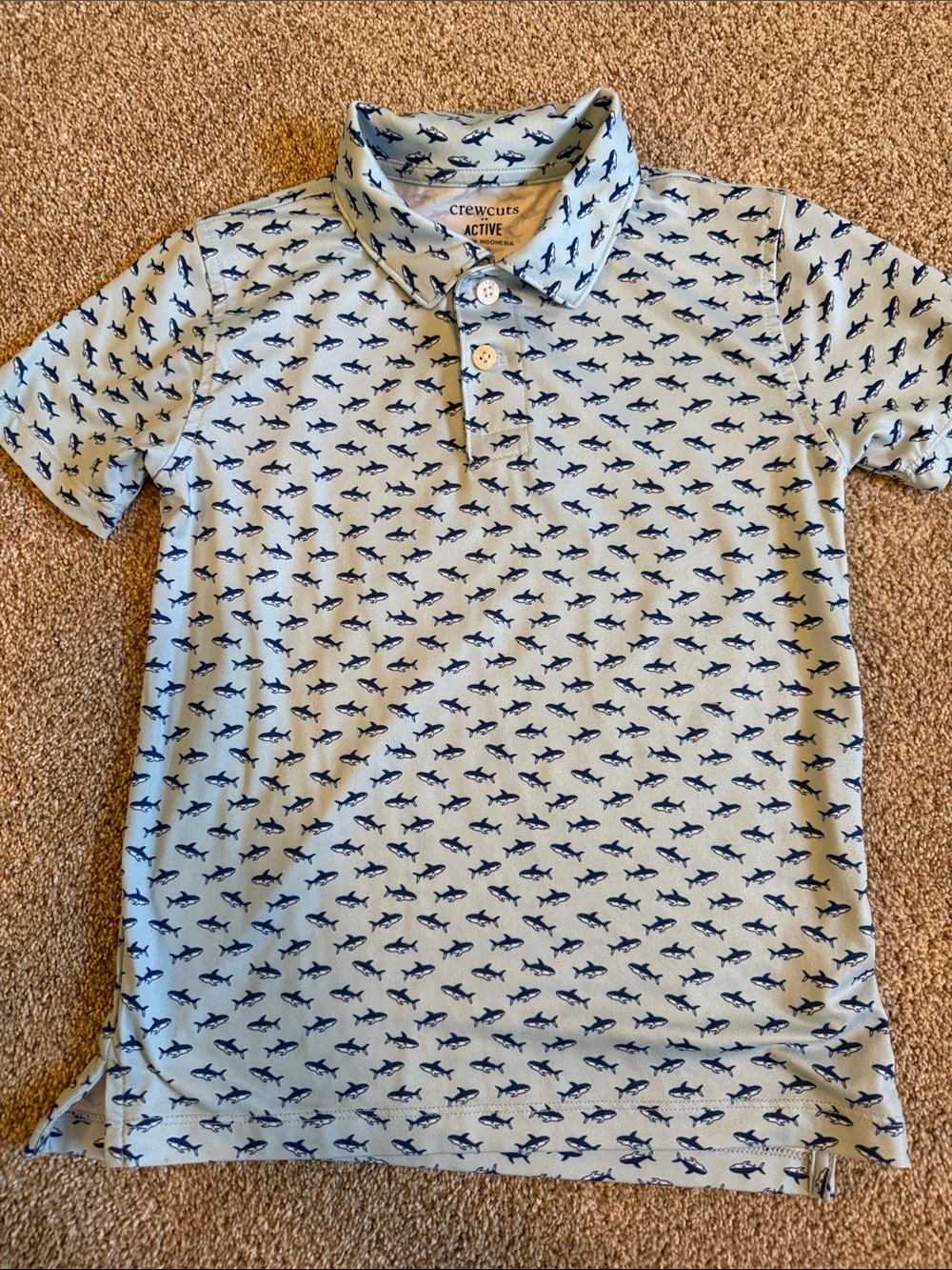 Crewcuts Light Blue Polo with Navy Shark Print 6-7